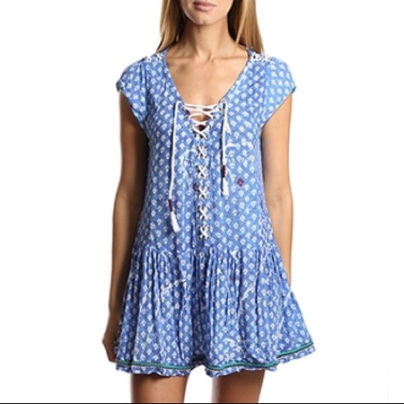 Poupette St Barth Lucy Blue Mini Dress Lace Up - Picture 4 of 8